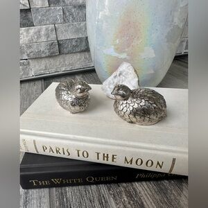 Quail Silver  Pewter Metal Bird  salt and pepper shakers set Farmhouse Cabin